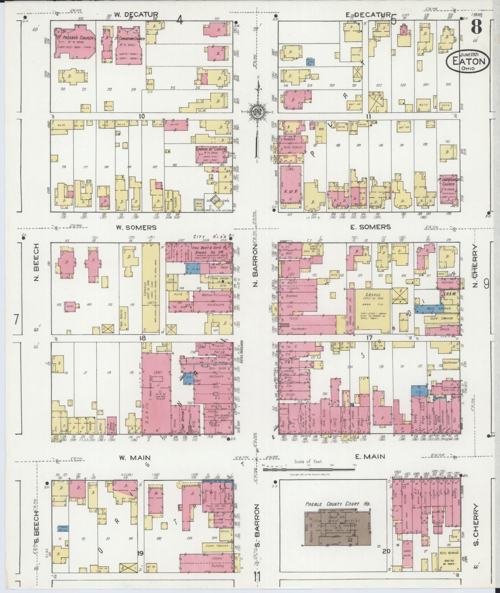 Sanborn Fire Insurance Map from Eaton, Preble County, Ohio (1921), Sheet #0008 - Complete Map Set gallery image, historic Sanborn map, vintage wall art, Ohio Ohio