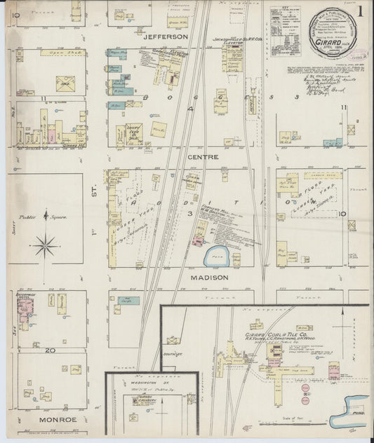 Sanborn Fire Insurance Map from Girard, Macoupin County, Illinois (1886), Sheet #0001 - Complete Map Set gallery image, historic Sanborn map, vintage wall art, Illinois Illinois