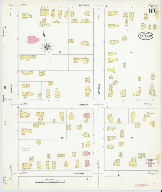 Sanborn Fire Insurance Map from Potsdam, St. Lawrence County, New York (1909), Sheet #0010 - Historic Sanborn Fire Insurance Map Print, vintage old map wall art, antique decor, genealogy gift, New York New York map
