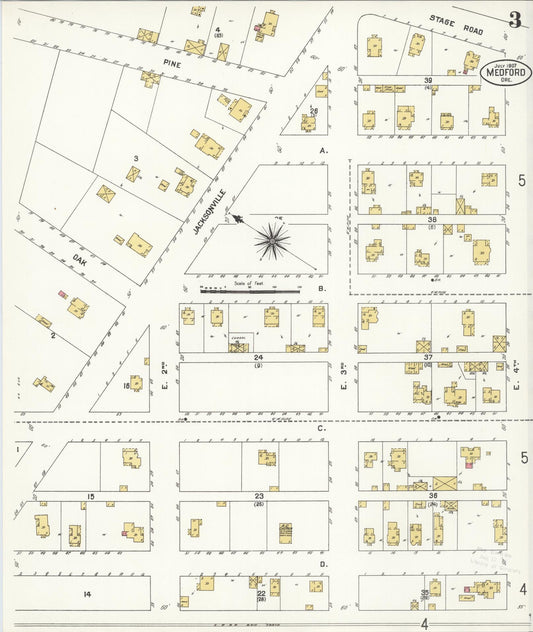 Sanborn Fire Insurance Map from Medford, Jackson County, Oregon (1907), Sheet #0003 - Historic Sanborn Fire Insurance Map Print, vintage old map wall art, antique decor, genealogy gift, Oregon Oregon map