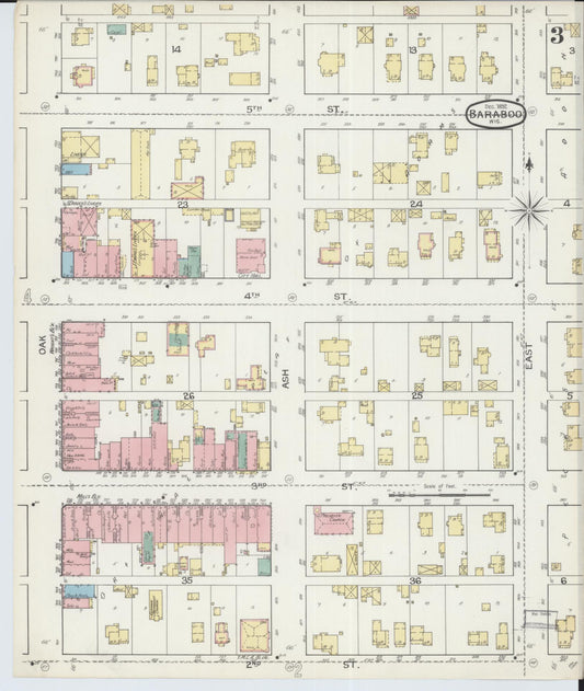 Sanborn Fire Insurance Map from Baraboo, Sauk County, Wisconsin (1892), Sheet #0003 - Historic Sanborn Fire Insurance Map Print, vintage old map wall art, antique decor, genealogy gift, Wisconsin Wisconsin map
