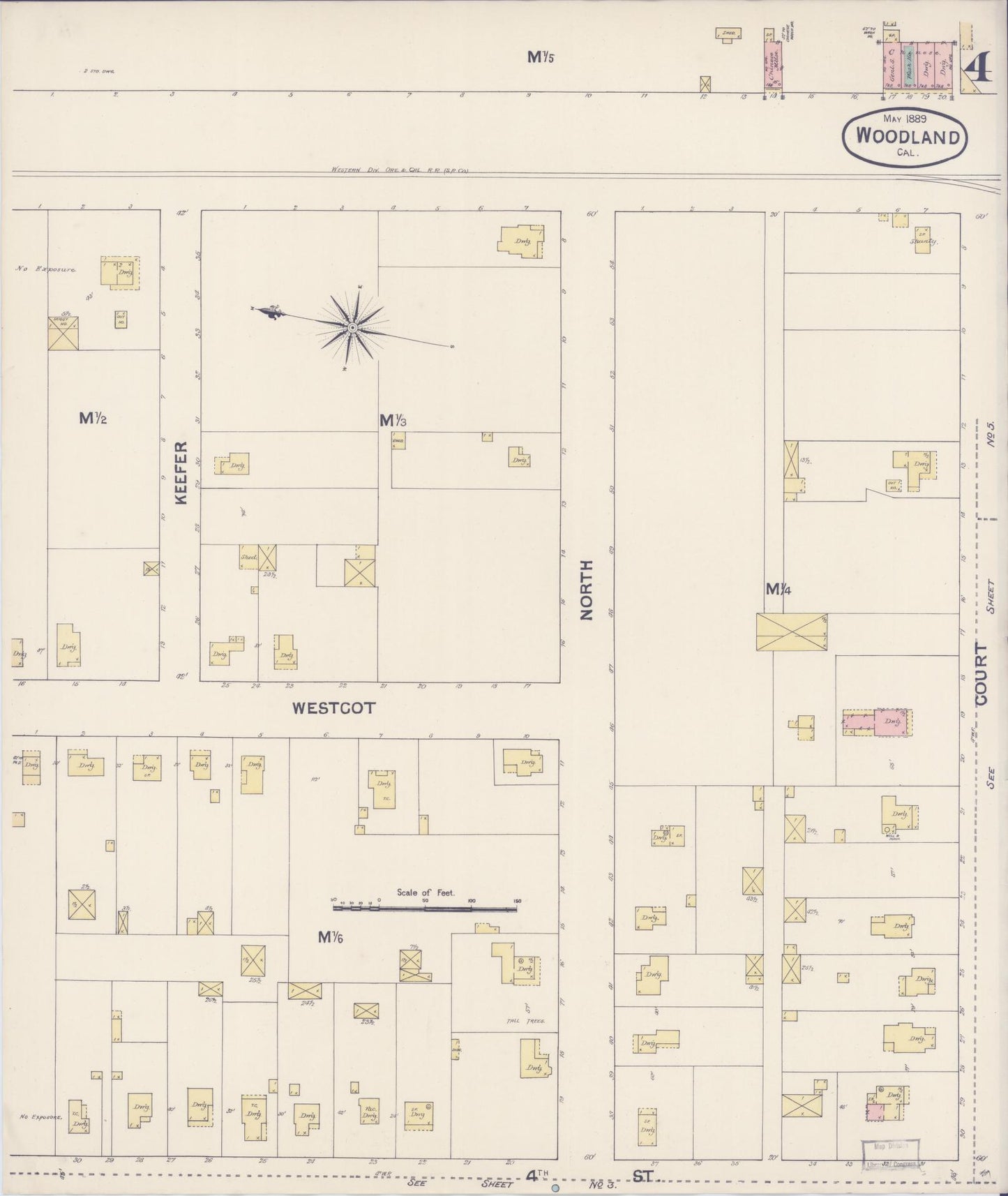 Sanborn Fire Insurance Map from Woodland, Yolo County, California (1889), Sheet #0004 - Complete Map Set gallery image, historic Sanborn map, vintage wall art, California California