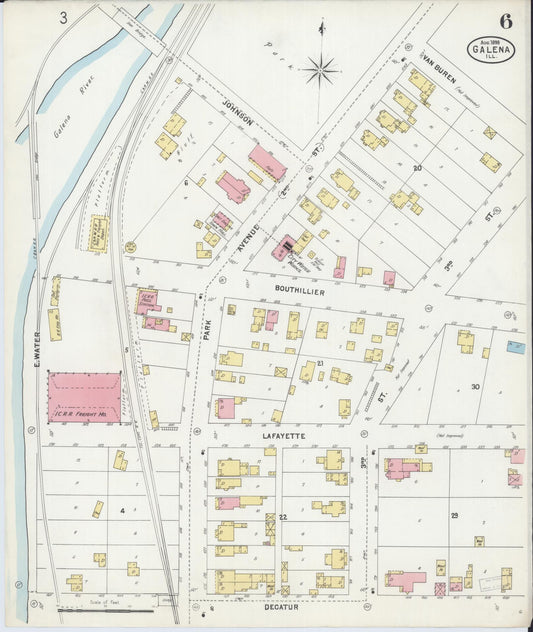 Sanborn Fire Insurance Map from Galena, Jo Daviess County, Illinois (1898), Sheet #0006 - Historic Sanborn Fire Insurance Map Print, vintage old map wall art, antique decor, genealogy gift, Illinois Illinois map