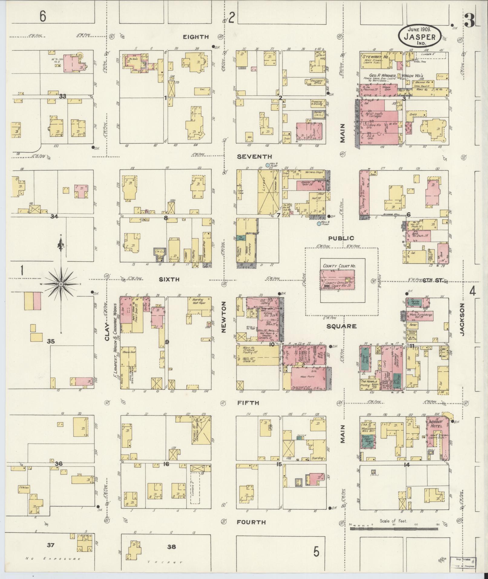 Sanborn Fire Insurance Map from Jasper, Dubois County, Indiana (1909), Sheet #0003 - Complete Map Set gallery image, historic Sanborn map, vintage wall art, Indiana Indiana