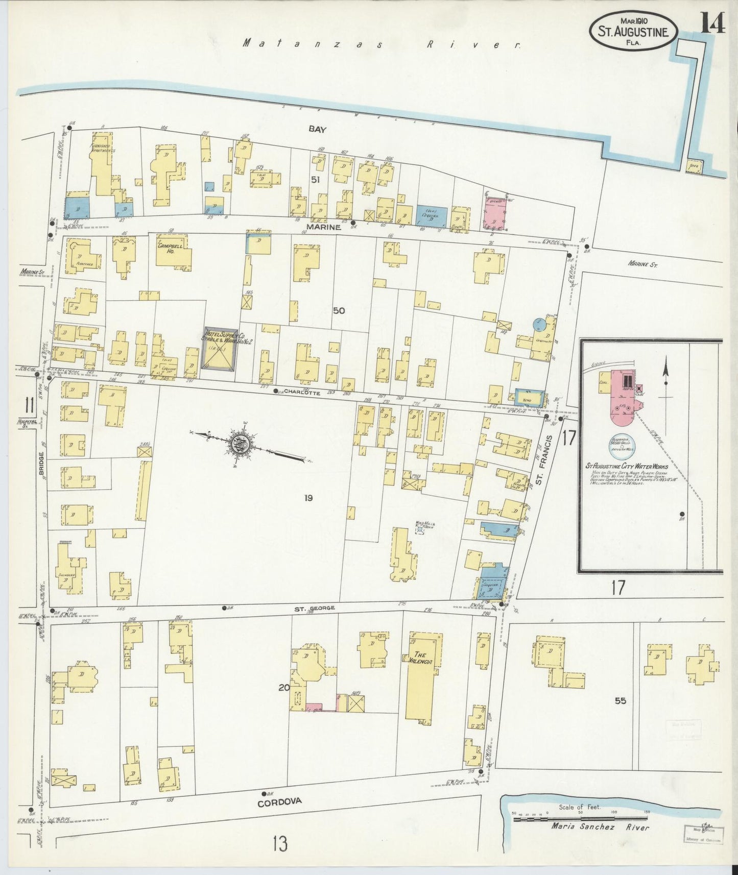 Sanborn Fire Insurance Map from Saint Augustine, Saint John's County, Florida (1910), Sheet #0014 - Complete Map Set gallery image, historic Sanborn map, vintage wall art, Florida Florida