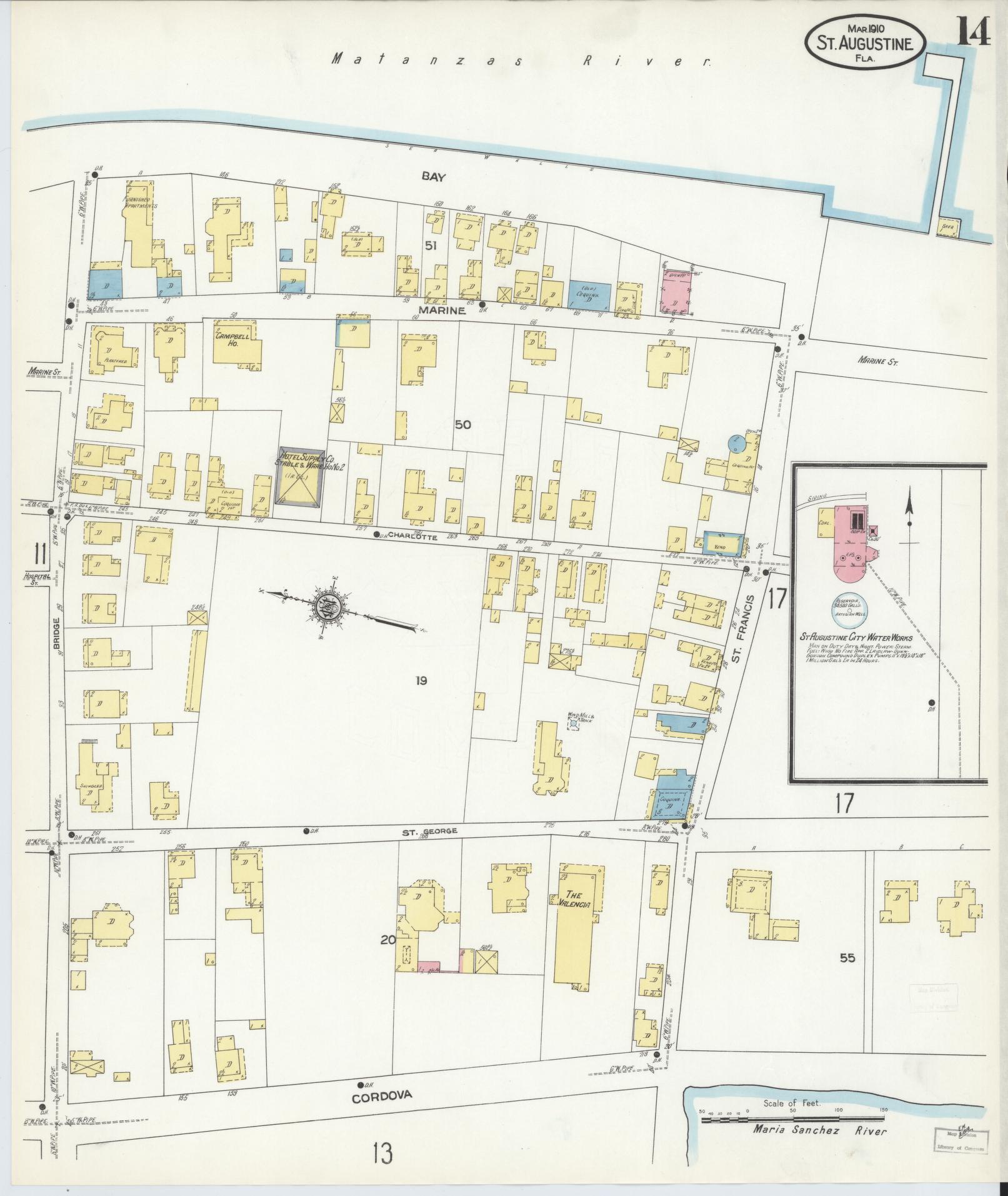 Sanborn Fire Insurance Map from Saint Augustine, Saint John's County, Florida (1910), Sheet #0014 - Complete Map Set gallery image, historic Sanborn map, vintage wall art, Florida Florida