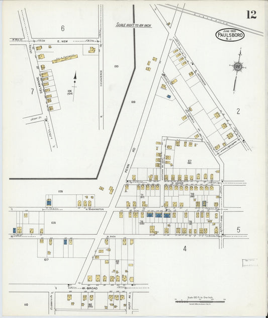 Sanborn Fire Insurance Map from Paulsboro, Gloucester County, New Jersey (1920), Sheet #0012 - Historic Sanborn Fire Insurance Map Print, vintage old map wall art, antique decor, genealogy gift, New Jersey New Jersey map