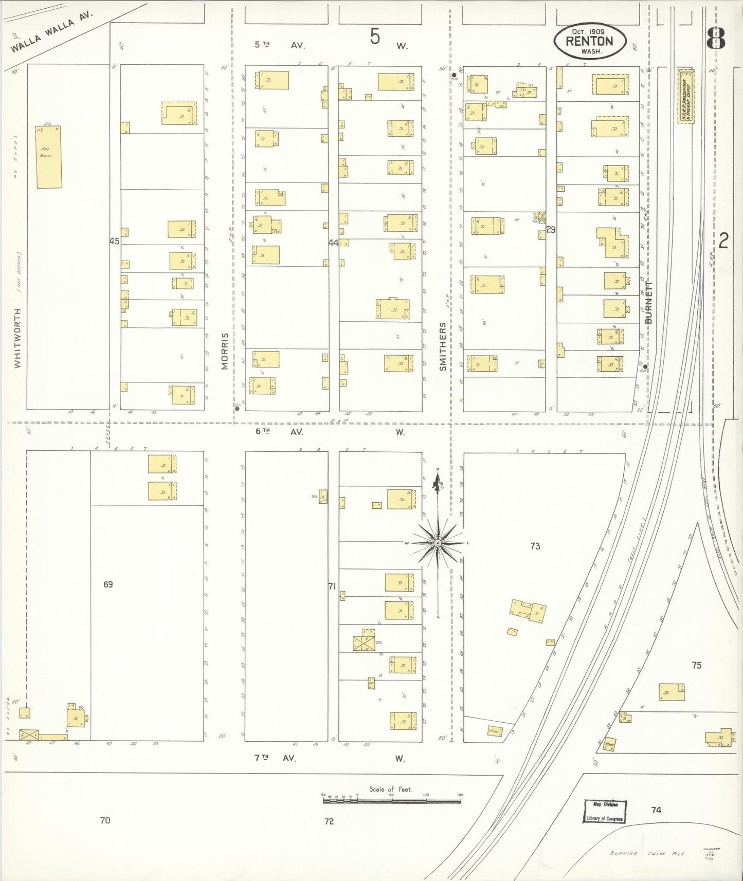 Sanborn Fire Insurance Map from Renton, King County, Washington (1909), Sheet #0008 - Complete Map Set gallery image, historic Sanborn map, vintage wall art, Washington Washington