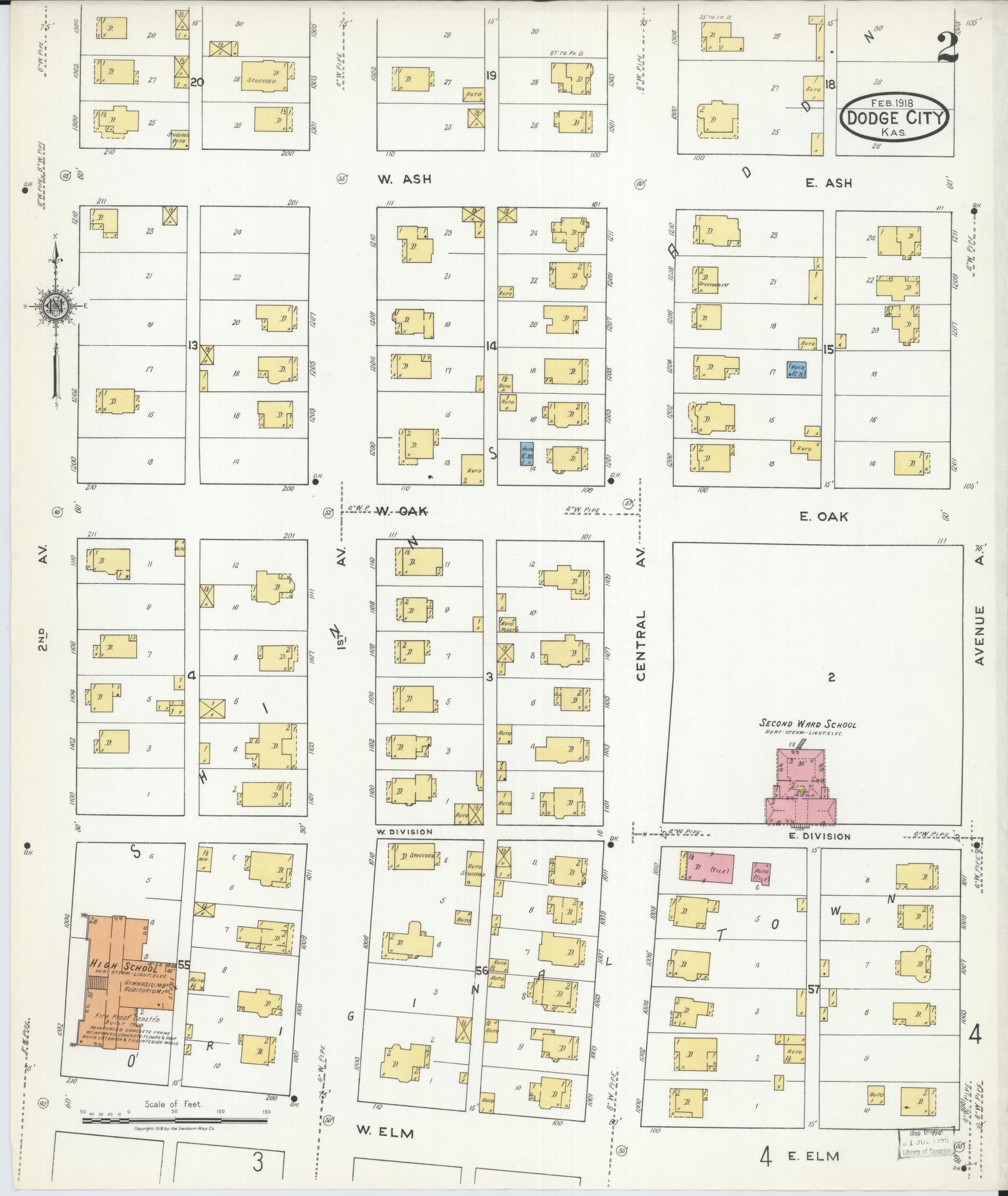 Sanborn Fire Insurance Map from Dodge City, Ford County, Kansas (1918), Sheet #0002 - Complete Map Set gallery image, historic Sanborn map, vintage wall art, Kansas Kansas