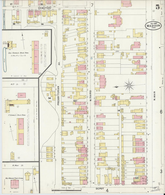 Sanborn Fire Insurance Map from Madison, Jefferson County, Indiana (1897), Sheet #0005 - Historic Sanborn Fire Insurance Map Print, vintage old map wall art, antique decor, genealogy gift, Indiana Indiana map