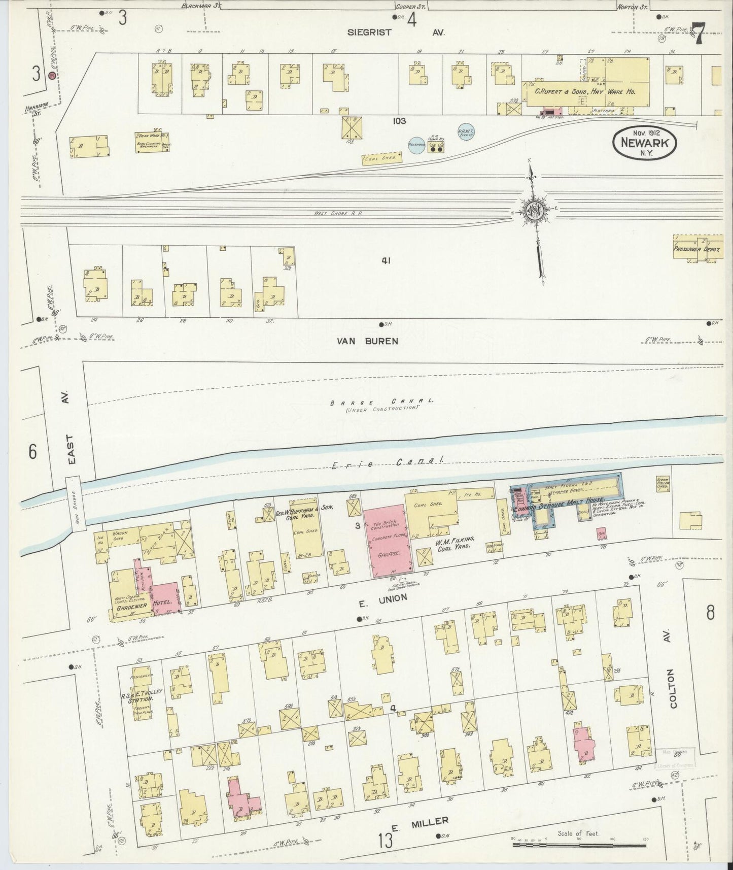 Sanborn Fire Insurance Map from Newark, Wayne County, New York (1912), Sheet #0007 - Complete Map Set gallery image, historic Sanborn map, vintage wall art, New York New York