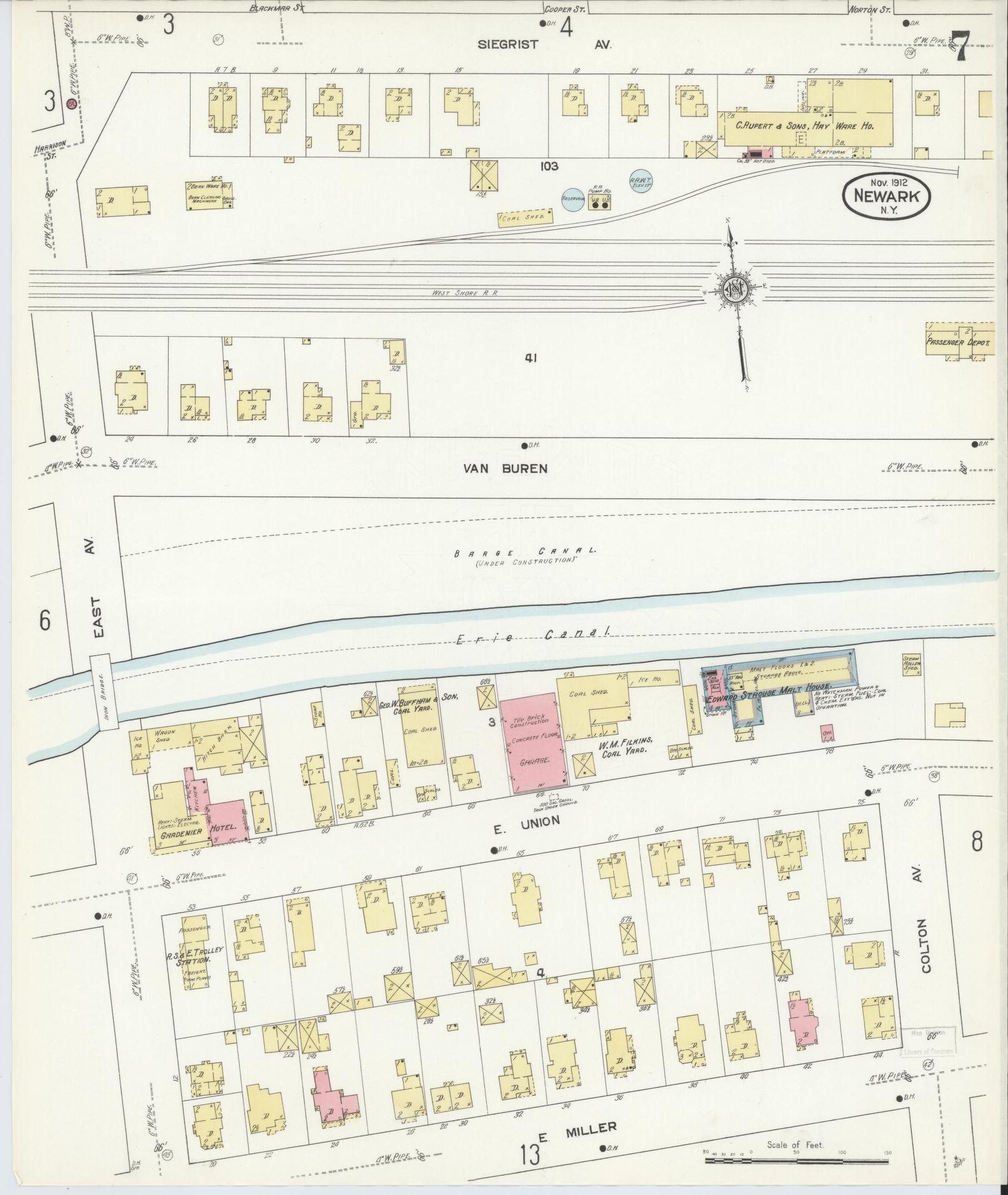 Sanborn Fire Insurance Map from Newark, Wayne County, New York (1912), Sheet #0007 - Complete Map Set gallery image, historic Sanborn map, vintage wall art, New York New York