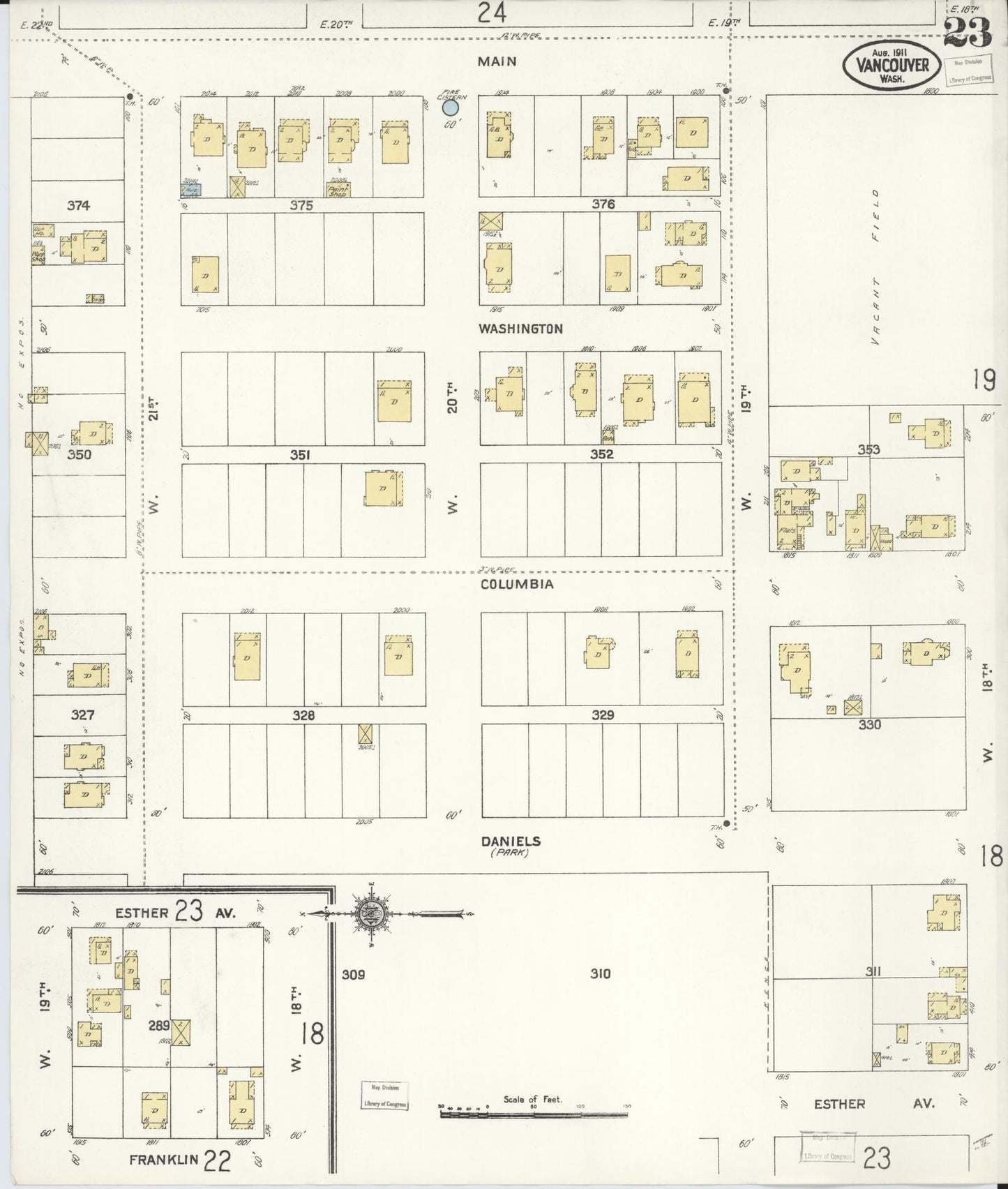 Sanborn Fire Insurance Map from Vancouver, Clark County, Washington (1911), Sheet #0023 - Complete Map Set gallery image, historic Sanborn map, vintage wall art, Washington Washington