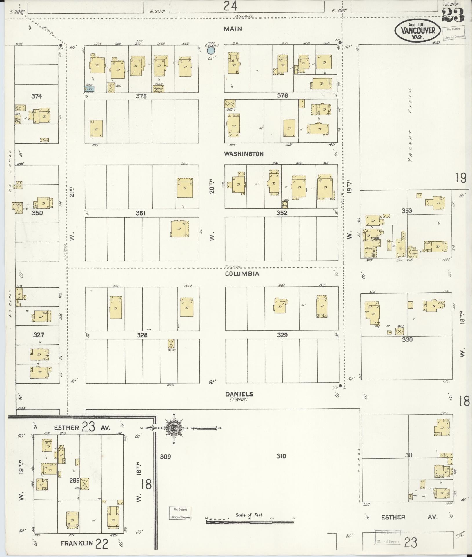 Sanborn Fire Insurance Map from Vancouver, Clark County, Washington (1911), Sheet #0023 - Complete Map Set gallery image, historic Sanborn map, vintage wall art, Washington Washington