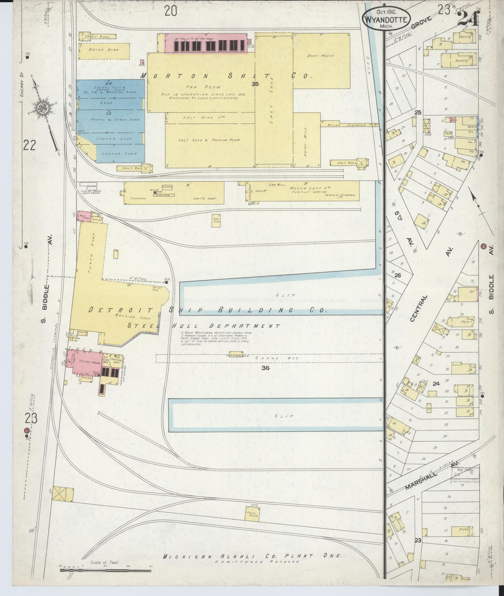 Sanborn Fire Insurance Map from Wyandotte, Wayne County, Michigan (1912), Sheet #0024 - Historic Sanborn Fire Insurance Map Print, vintage old map wall art, antique decor, genealogy gift, Michigan Michigan map