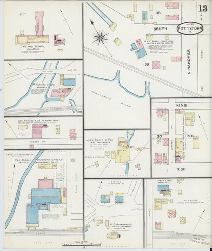 Sanborn Fire Insurance Map from Pottstown, Montgomery County, Pennsylvania (1891), Sheet #0013 - Historic Sanborn Fire Insurance Map Print, vintage old map wall art, antique decor, genealogy gift, Pennsylvania Pennsylvania map