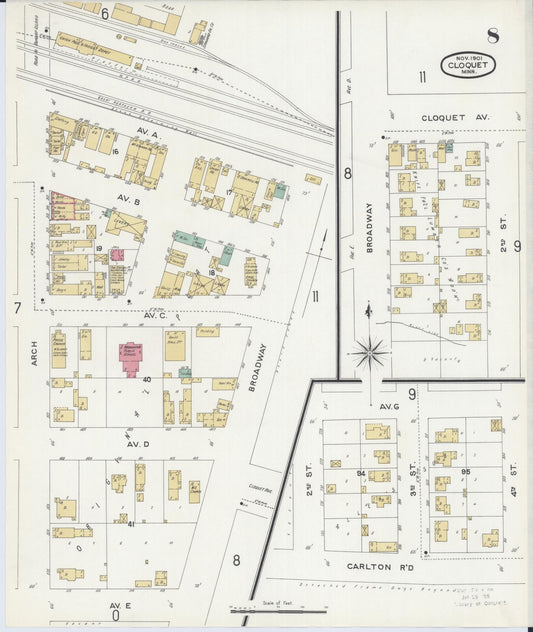 Sanborn Fire Insurance Map from Cloquet, Carlton County, Minnesota (1901), Sheet #0008 - Historic Sanborn Fire Insurance Map Print, vintage old map wall art, antique decor, genealogy gift, Minnesota Minnesota map