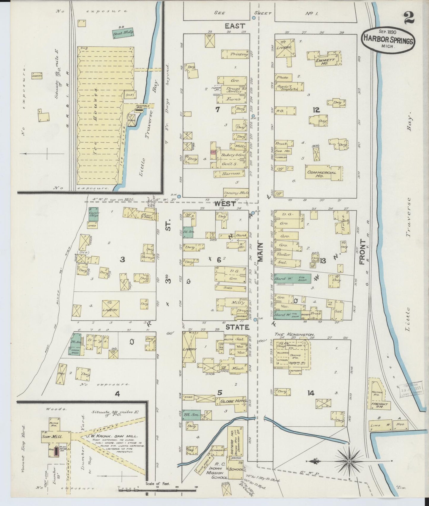 Sanborn Fire Insurance Map from Harbor Springs, Emmet County, Michigan (1890), Sheet #0002 - Complete Map Set gallery image, historic Sanborn map, vintage wall art, Michigan Michigan