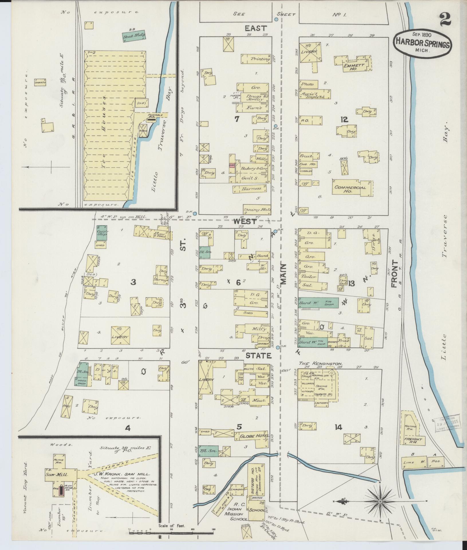 Sanborn Fire Insurance Map from Harbor Springs, Emmet County, Michigan (1890), Sheet #0002 - Complete Map Set gallery image, historic Sanborn map, vintage wall art, Michigan Michigan