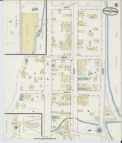 Sanborn Fire Insurance Map from Harbor Springs, Emmet County, Michigan (1890), Sheet #0002 - Complete Map Set gallery image, historic Sanborn map, vintage wall art, Michigan Michigan