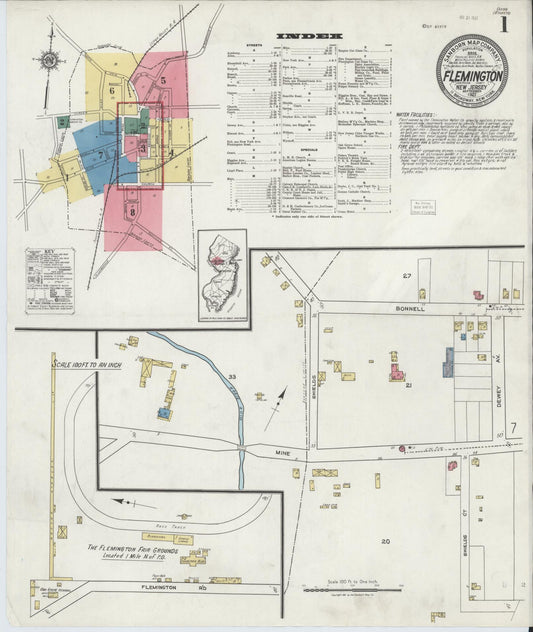 Sanborn Fire Insurance Map from Flemington, Hunterdon County, New Jersey (1921), Sheet #0001 - Complete Map Set gallery image, historic Sanborn map, vintage wall art, New Jersey New Jersey
