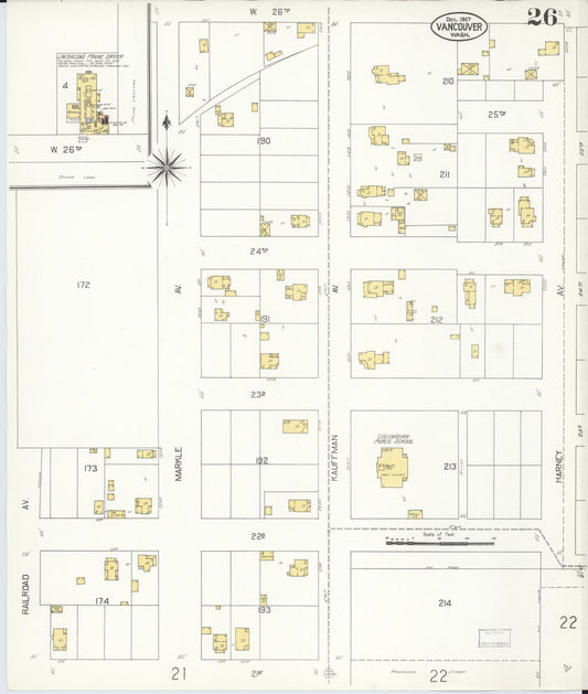 Sanborn Fire Insurance Map from Vancouver, Clark County, Washington (1907), Sheet #0026 - Historic Sanborn Fire Insurance Map Print, vintage old map wall art, antique decor, genealogy gift, Washington Washington map