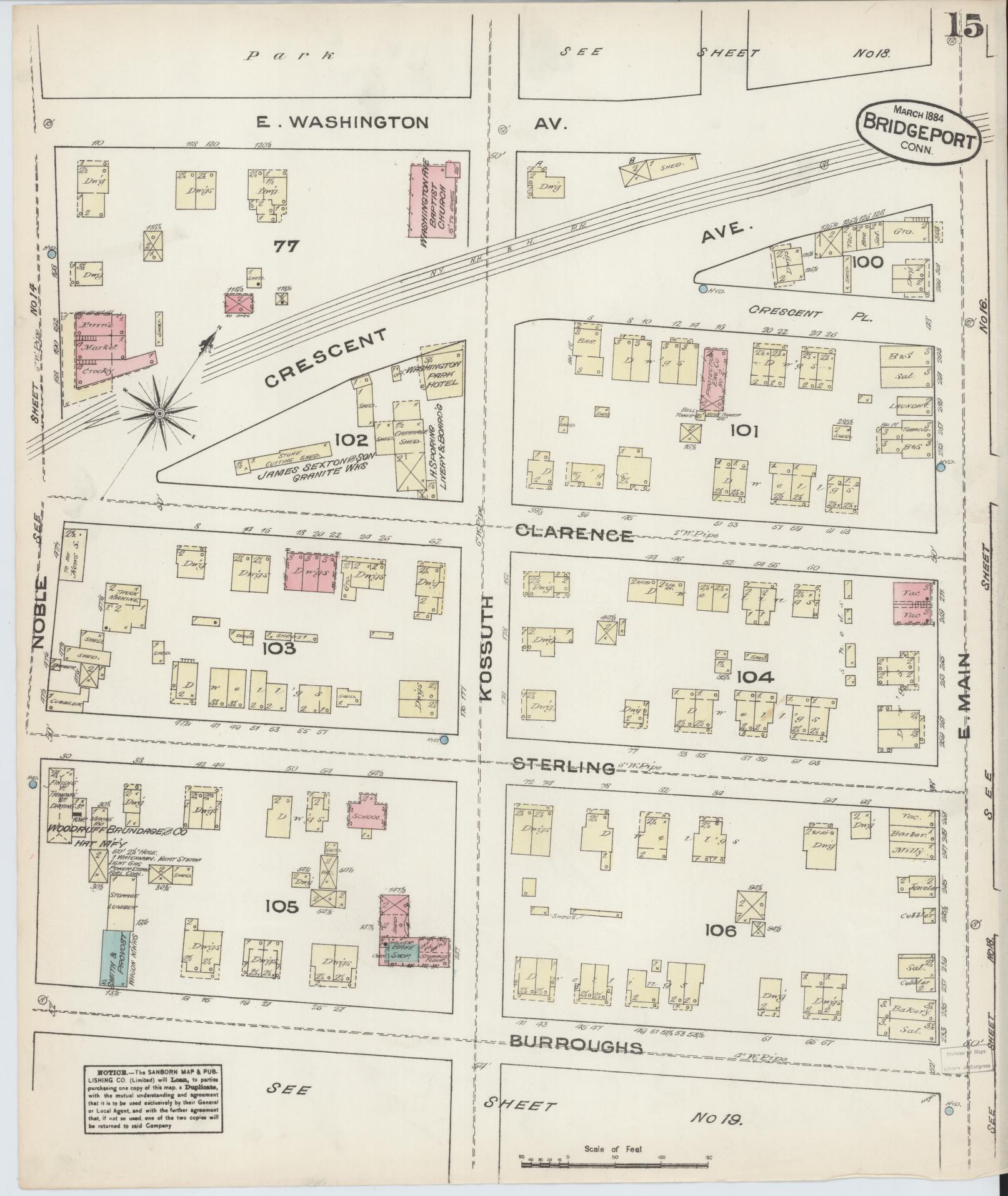 Sanborn Fire Insurance Map from Bridgeport, Fairfield County, Connecticut (1884), Sheet #0015 - Complete Map Set gallery image, historic Sanborn map, vintage wall art, Connecticut Connecticut