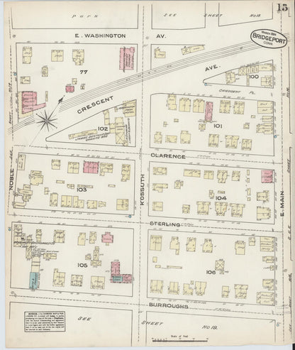 Sanborn Fire Insurance Map from Bridgeport, Fairfield County, Connecticut (1884), Sheet #0015 - Complete Map Set gallery image, historic Sanborn map, vintage wall art, Connecticut Connecticut