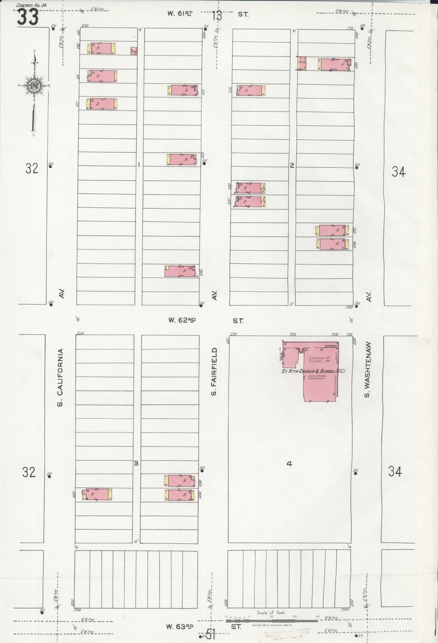 Sanborn Fire Insurance Map from Chicago, Cook County, Illinois (1920), Sheet #0033 - Historic Sanborn Fire Insurance Map Print, vintage old map wall art, antique decor, genealogy gift, Illinois Illinois map
