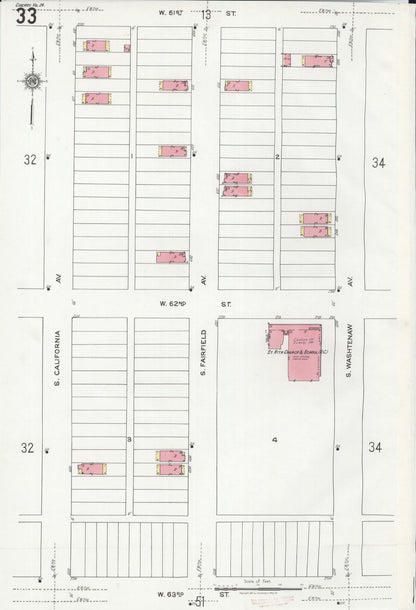 Sanborn Fire Insurance Map from Chicago, Cook County, Illinois (1920), Sheet #0033 - Historic Sanborn Fire Insurance Map Print, vintage old map wall art, antique decor, genealogy gift, Illinois Illinois map