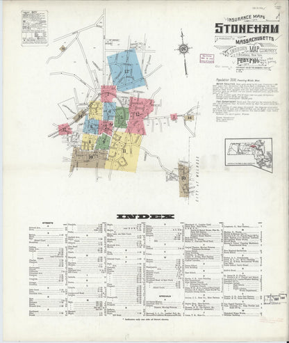 Sanborn Fire Insurance Map from Stoneham, Middlesex County, Massachusetts (1916), Sheet #0001 - Historic Sanborn Fire Insurance Map Print, vintage old map wall art, antique decor, genealogy gift, Massachusetts Massachusetts map