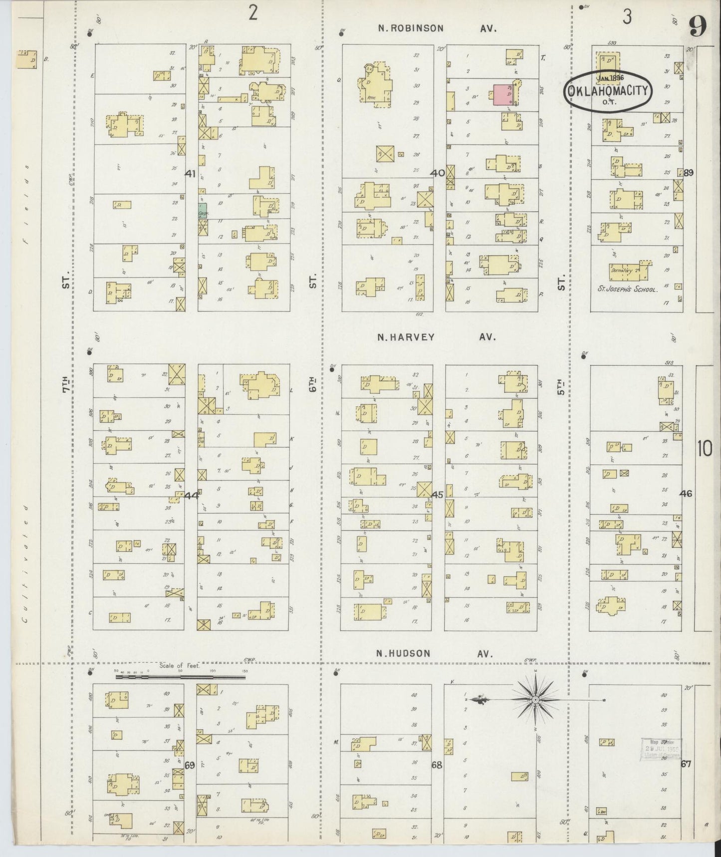 Sanborn Fire Insurance Map from Oklahoma City, Oklahoma County, Oklahoma (1896), Sheet #0009 - Complete Map Set gallery image, historic Sanborn map, vintage wall art, Oklahoma City Oklahoma