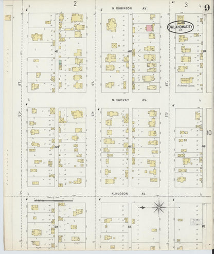 Sanborn Fire Insurance Map from Oklahoma City, Oklahoma County, Oklahoma (1896), Sheet #0009 - Complete Map Set gallery image, historic Sanborn map, vintage wall art, Oklahoma City Oklahoma