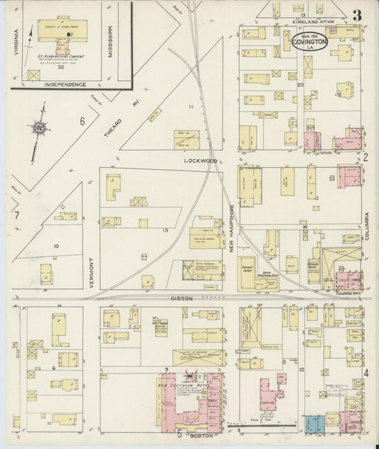 Sanborn Fire Insurance Map from Covington, Saint Tammany Parish, Louisiana (1915), Sheet #0003 - Historic Sanborn Fire Insurance Map Print, vintage old map wall art, antique decor, genealogy gift, Louisiana Louisiana map