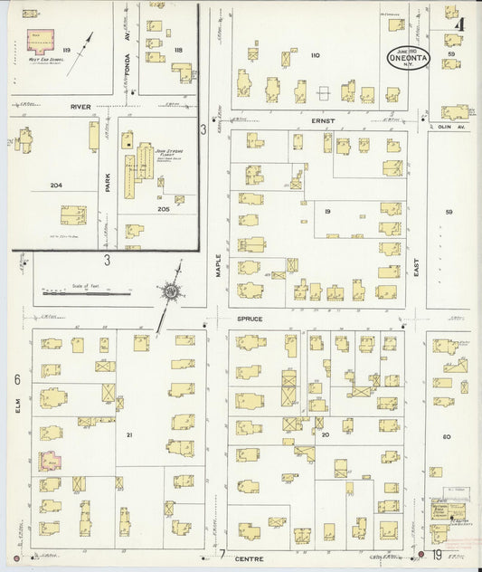 Sanborn Fire Insurance Map from Oneonta, Otsego County, New York (1910), Sheet #0004 - Historic Sanborn Fire Insurance Map Print, vintage old map wall art, antique decor, genealogy gift, New York New York map