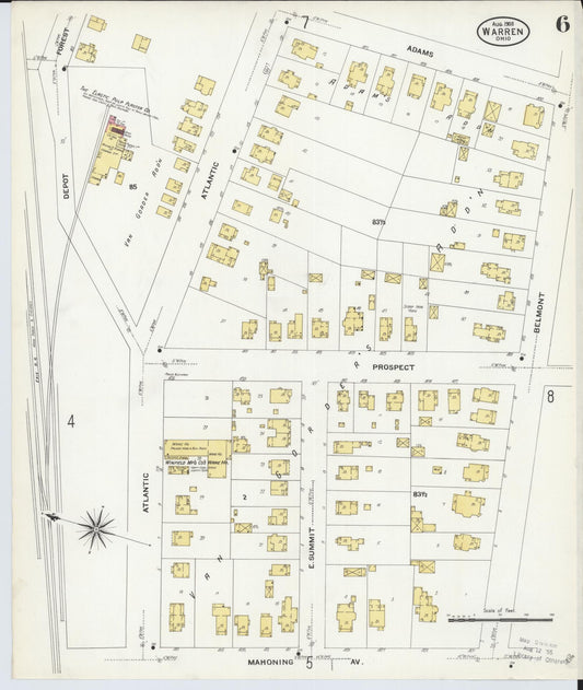 Sanborn Fire Insurance Map from Warren, Trumbull County, Ohio (1908), Sheet #0006 - Historic Sanborn Fire Insurance Map Print, vintage old map wall art, antique decor, genealogy gift, Ohio Ohio map