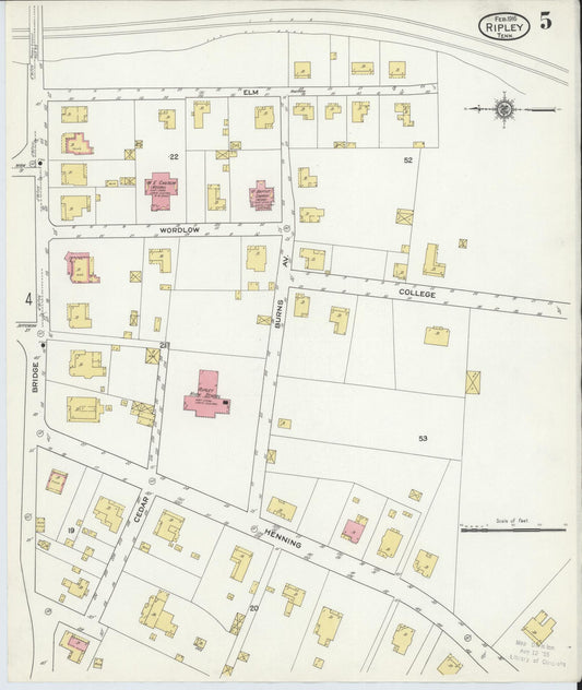 Sanborn Fire Insurance Map from Ripley, Lauderdale County, Tennessee (1916), Sheet #0005 - Historic Sanborn Fire Insurance Map Print, vintage old map wall art, antique decor, genealogy gift, Tennessee Tennessee map