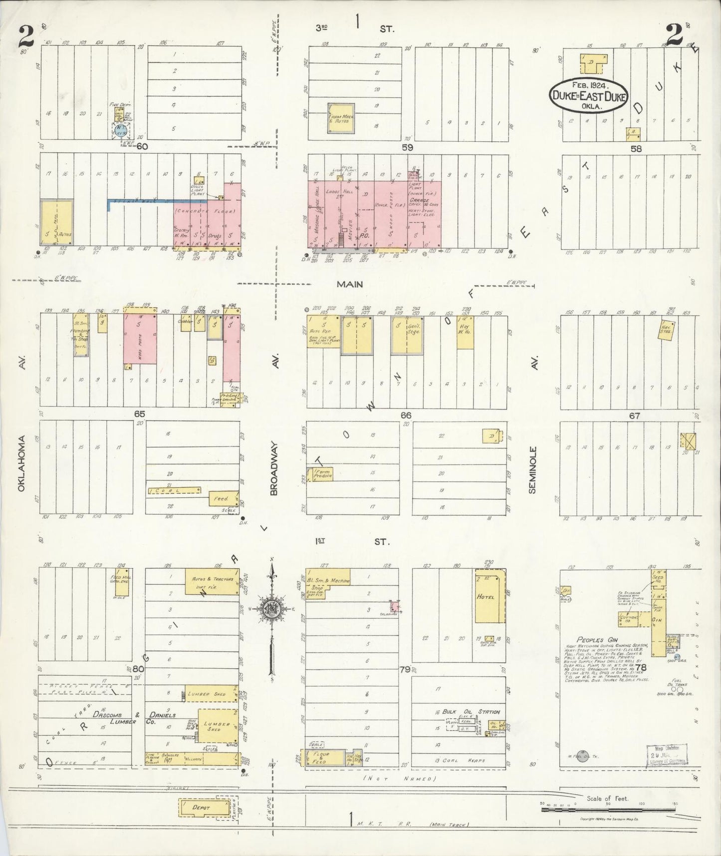 Sanborn Fire Insurance Map from Duke, Jackson County, Oklahoma (1924), Sheet #0002 - Historic Sanborn Fire Insurance Map Print, vintage old map wall art, antique decor, genealogy gift, Oklahoma Oklahoma map