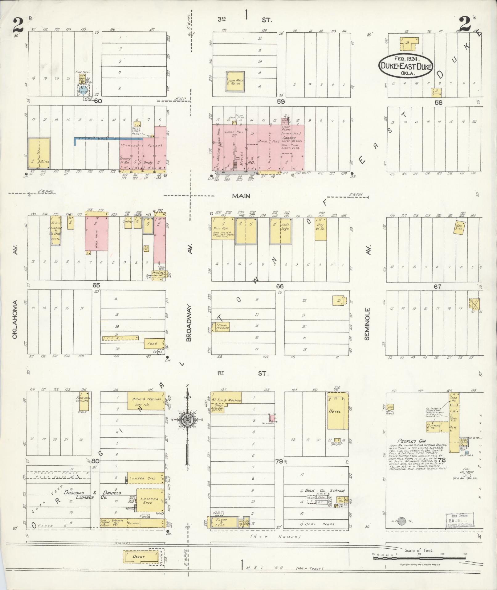 Sanborn Fire Insurance Map from Duke, Jackson County, Oklahoma (1924), Sheet #0002 - Historic Sanborn Fire Insurance Map Print, vintage old map wall art, antique decor, genealogy gift, Oklahoma Oklahoma map