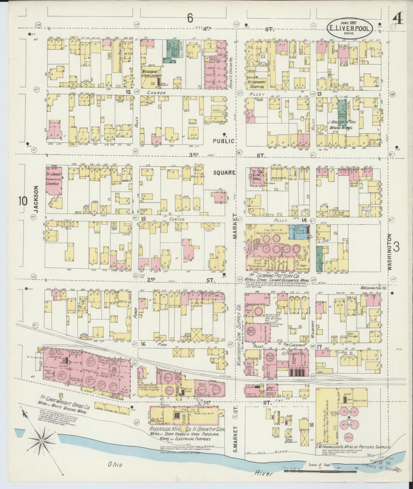 Sanborn Fire Insurance Map from East Liverpool, Columbiana County, Ohio (1897), Sheet #0004 - Historic Sanborn Fire Insurance Map Print, vintage old map wall art, antique decor, genealogy gift, Ohio Ohio map