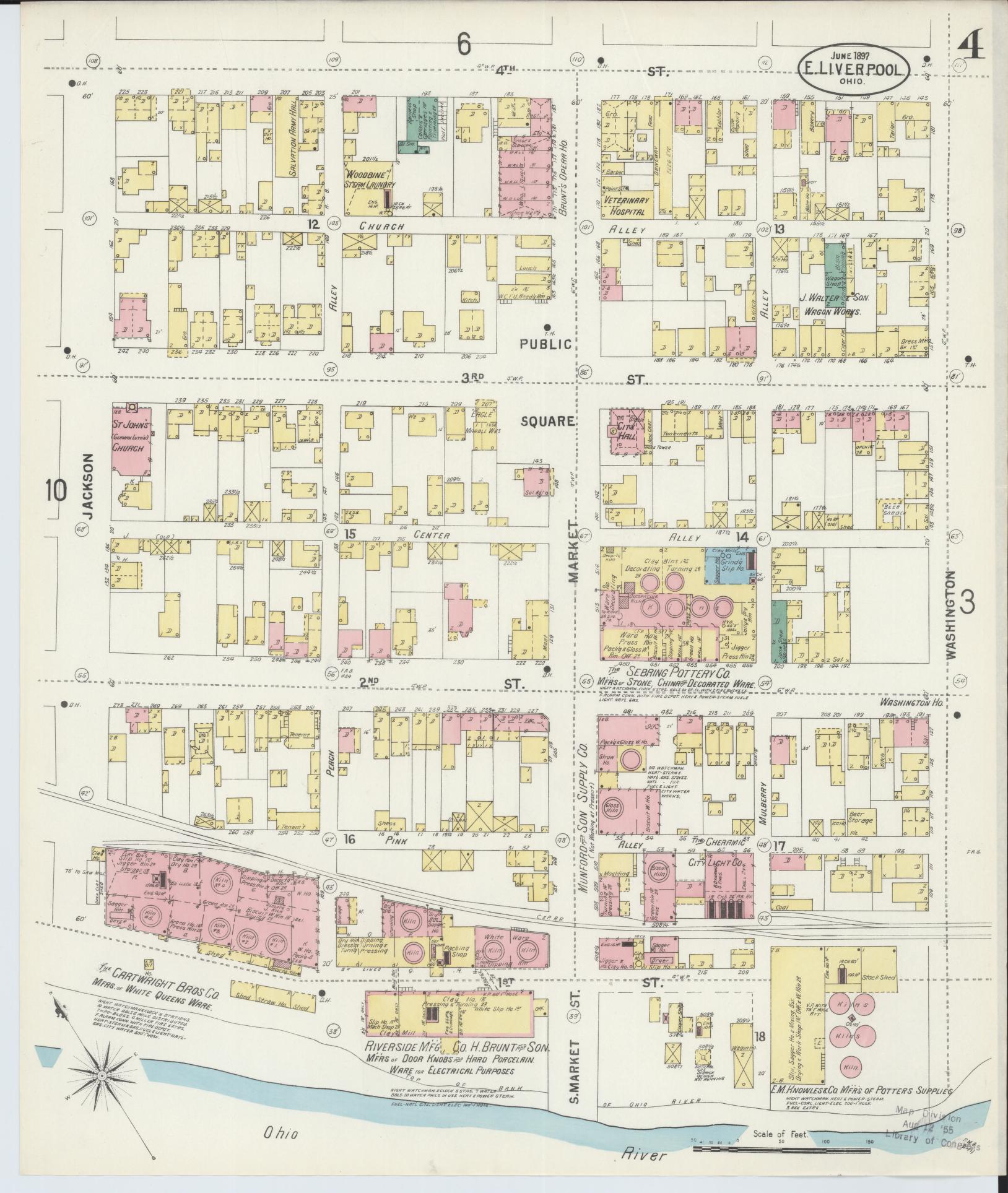 Sanborn Fire Insurance Map from East Liverpool, Columbiana County, Ohio (1897), Sheet #0004 - Historic Sanborn Fire Insurance Map Print, vintage old map wall art, antique decor, genealogy gift, Ohio Ohio map