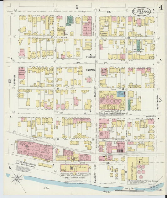 Sanborn Fire Insurance Map from East Liverpool, Columbiana County, Ohio (1897), Sheet #0004 - Historic Sanborn Fire Insurance Map Print, vintage old map wall art, antique decor, genealogy gift, Ohio Ohio map