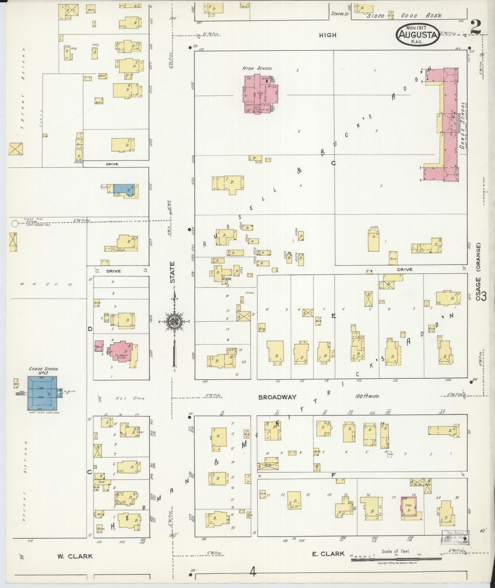 Sanborn Fire Insurance Map from Augusta, Butler County, Kansas (1917), Sheet #0002 - Historic Sanborn Fire Insurance Map Print, vintage old map wall art, antique decor, genealogy gift, Kansas Kansas map