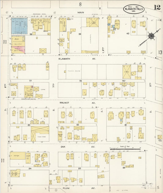 Sanborn Fire Insurance Map from Klamath Falls, Klamath County, Oregon (1911), Sheet #0012 - Historic Sanborn Fire Insurance Map Print, vintage old map wall art, antique decor, genealogy gift, Oregon Oregon map