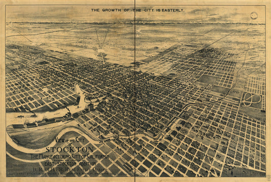 View of the city of Stockton, the Manufacturing City of California. Showing the location of East Stockton addition. (1895) – Historic Bird’s-Eye View Panorama Print