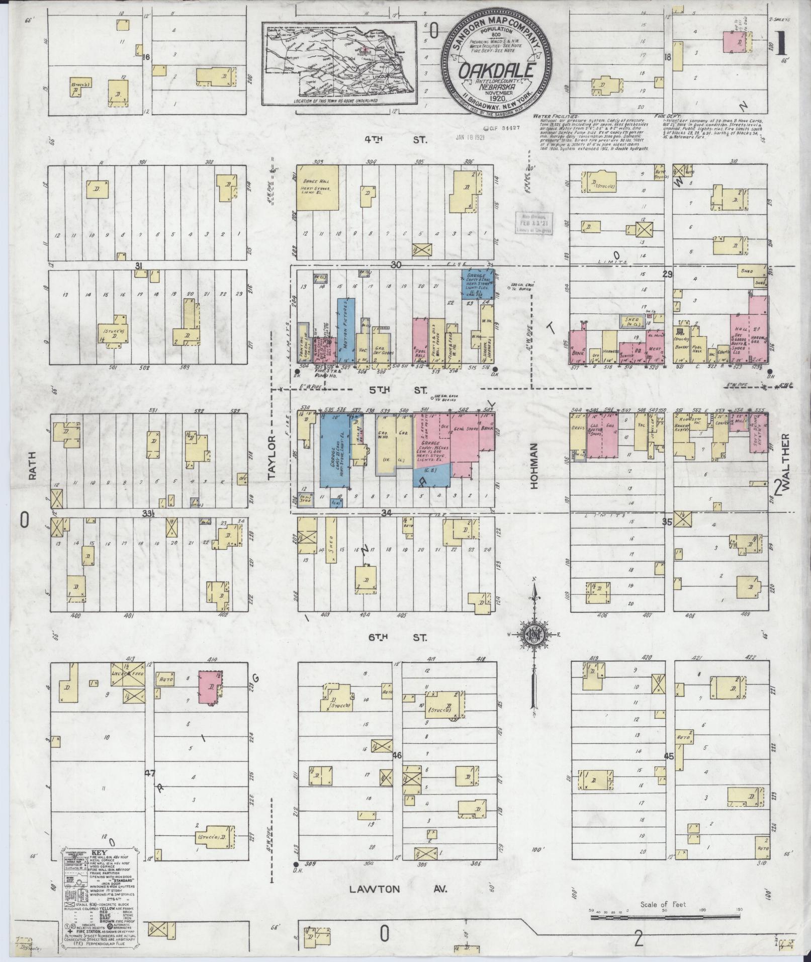 Sanborn Fire Insurance Map from Oakdale, Antelope County, Nebraska (1920), Sheet #0001 - Complete Map Set gallery image, historic Sanborn map, vintage wall art, Nebraska Nebraska