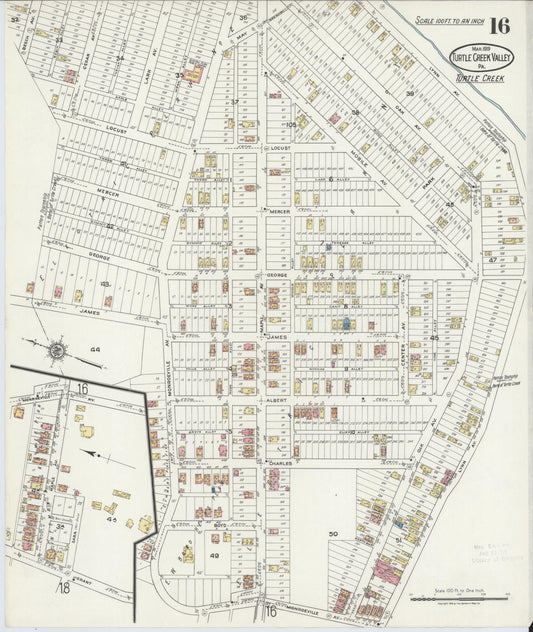 Sanborn Fire Insurance Map from Turtle Creek Valley, Allegheny County, Pennsylvania (1919), Sheet #0016 - Historic Sanborn Fire Insurance Map Print, vintage old map wall art, antique decor, genealogy gift, Pennsylvania Pennsylvania map