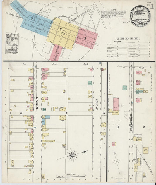 Sanborn Fire Insurance Map from Emmittsburg, Frederick County, Maryland (1890), Sheet #0001 - Historic Sanborn Fire Insurance Map Print, vintage old map wall art, antique decor, genealogy gift, Maryland Maryland map