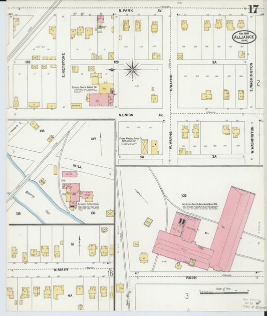Sanborn Fire Insurance Map from Alliance, Stark County, Ohio (1904), Sheet #0017 - Historic Sanborn Fire Insurance Map Print, vintage old map wall art, antique decor, genealogy gift, Ohio Ohio map