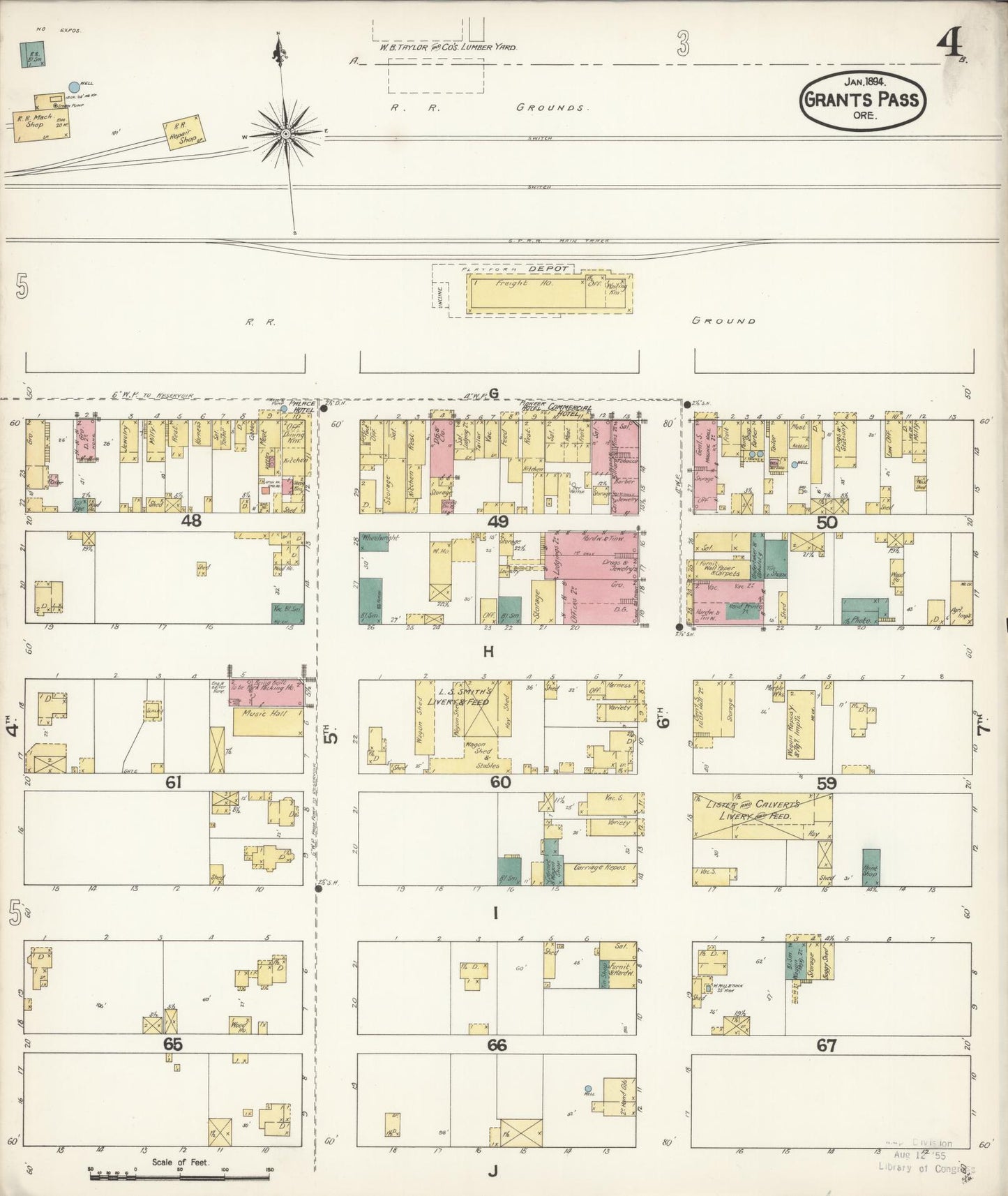 Sanborn Fire Insurance Map from Grants Pass, Josephine County, Oregon (1894), Sheet #0004 - Historic Sanborn Fire Insurance Map Print, vintage old map wall art, antique decor, genealogy gift, Oregon Oregon map